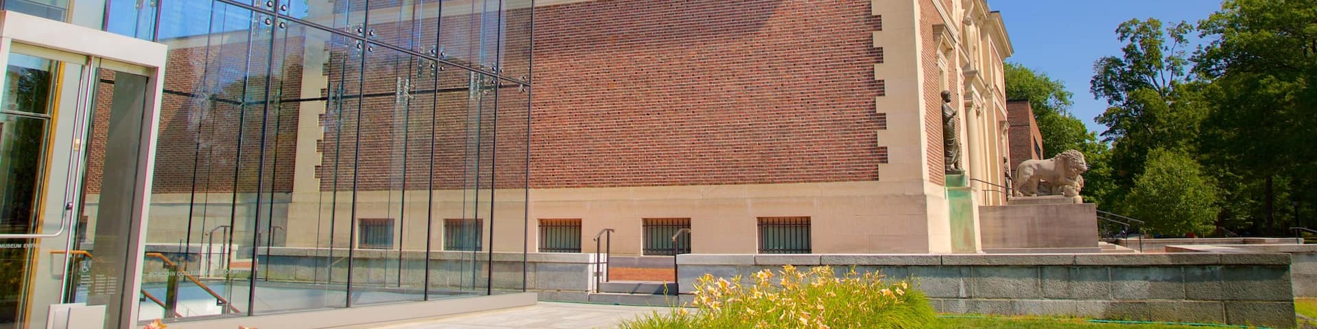 Bowdoin College Museum of Art showing modern architecture and wildflowers