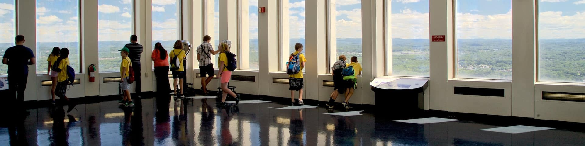 Corning Tower mostrando vistas interiores y vistas y también un pequeño grupo de personas