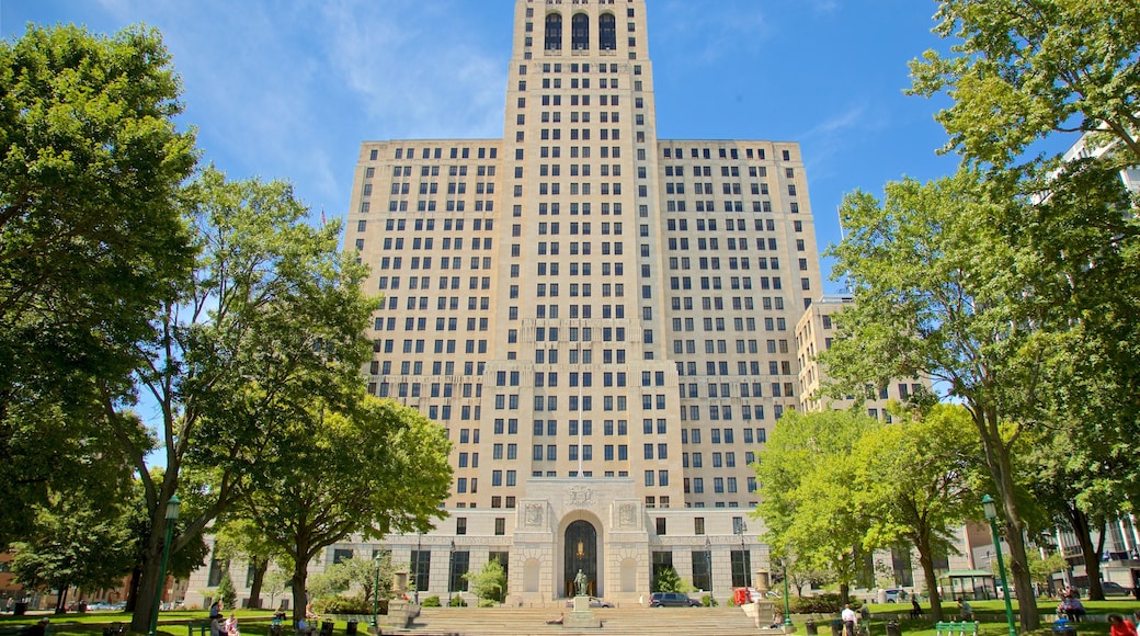 Alfred E. Smith State Office Building which includes modern architecture and a garden