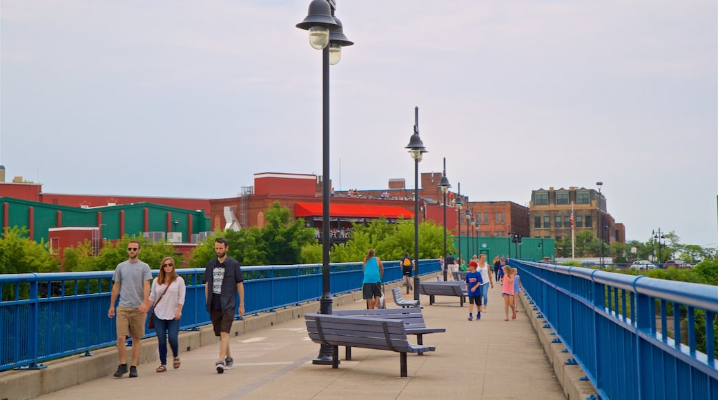 Pont de Rennes Bridge showing a bridge and a city as well as a small group of people