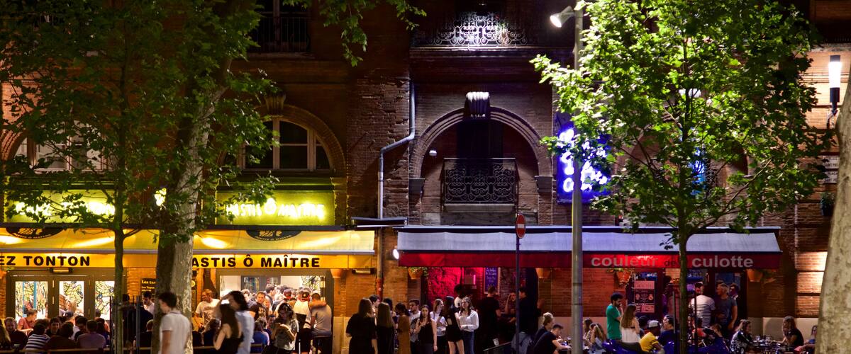 Toulouse qui includes vie nocturne et scènes de nuit aussi bien que important groupe de personnes