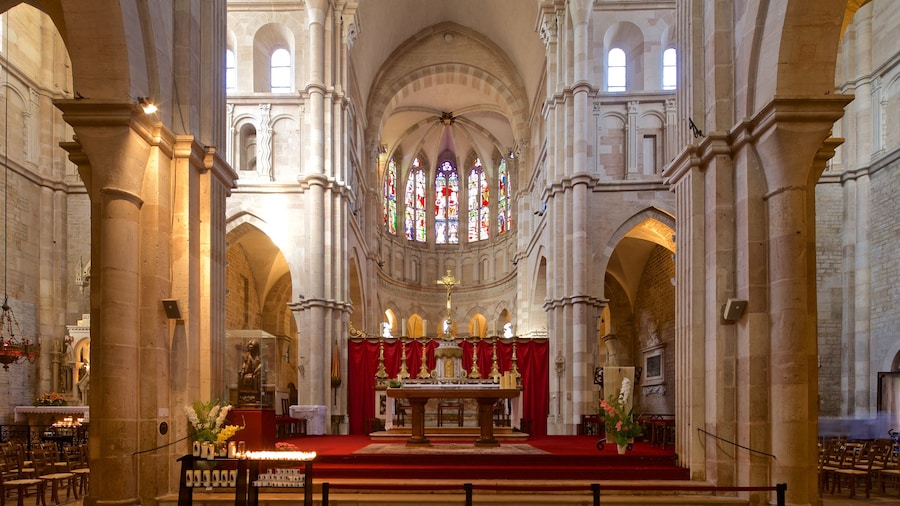 Collegiate Church of Notre-Dame which includes heritage elements, interior views and a church or cathedral