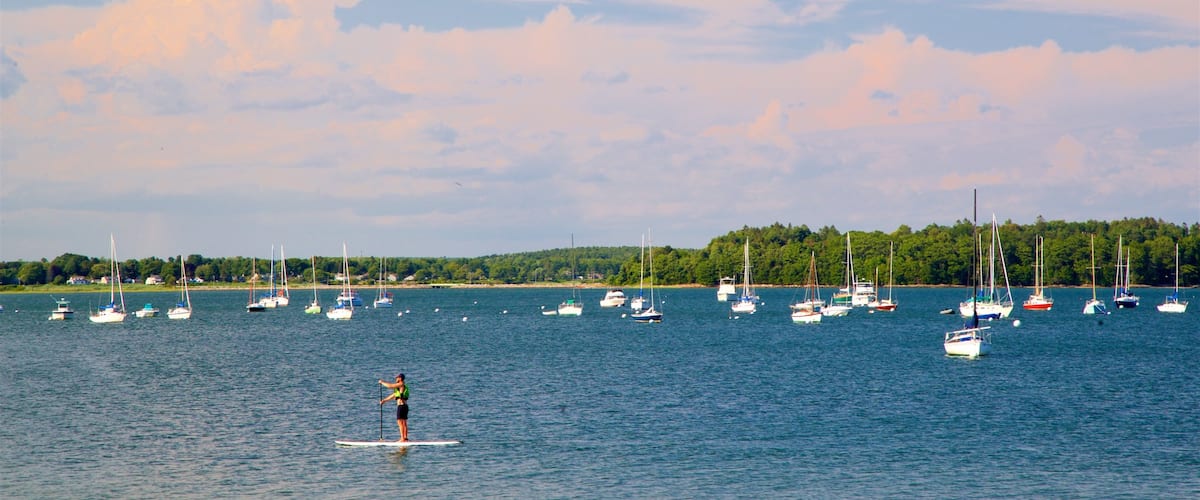 Eastern Promenade showing general coastal views, kayaking or canoeing and a bay or harbor