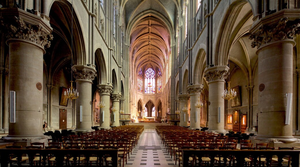 Moulins Cathedral showing a church or cathedral, heritage elements and interior views