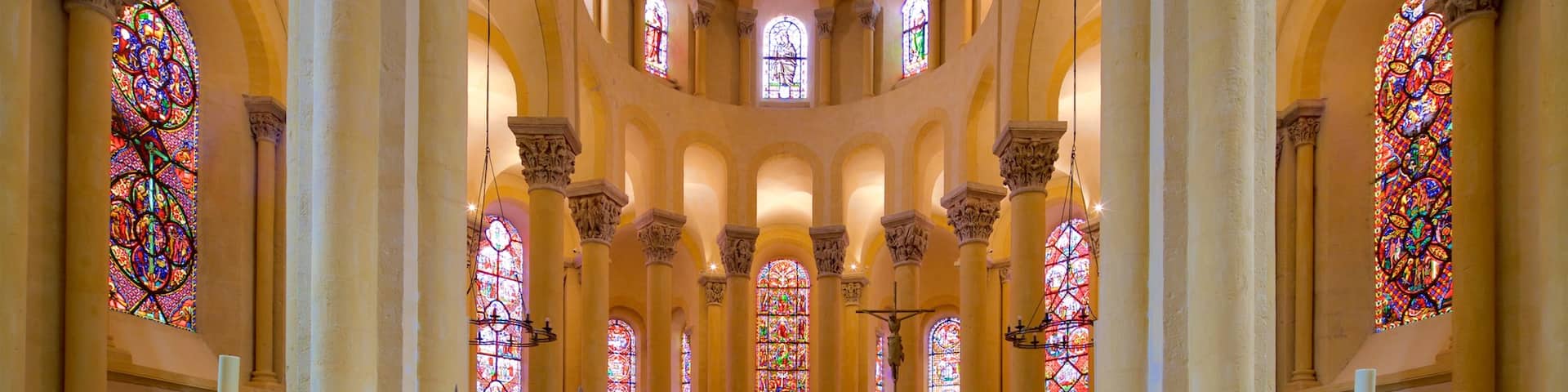 Basilica of Notre-Dame-du-Port which includes a church or cathedral, heritage elements and interior views