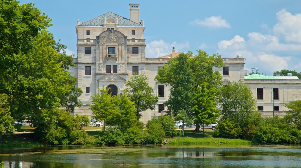 Iowa State University featuring heritage architecture and a lake or waterhole