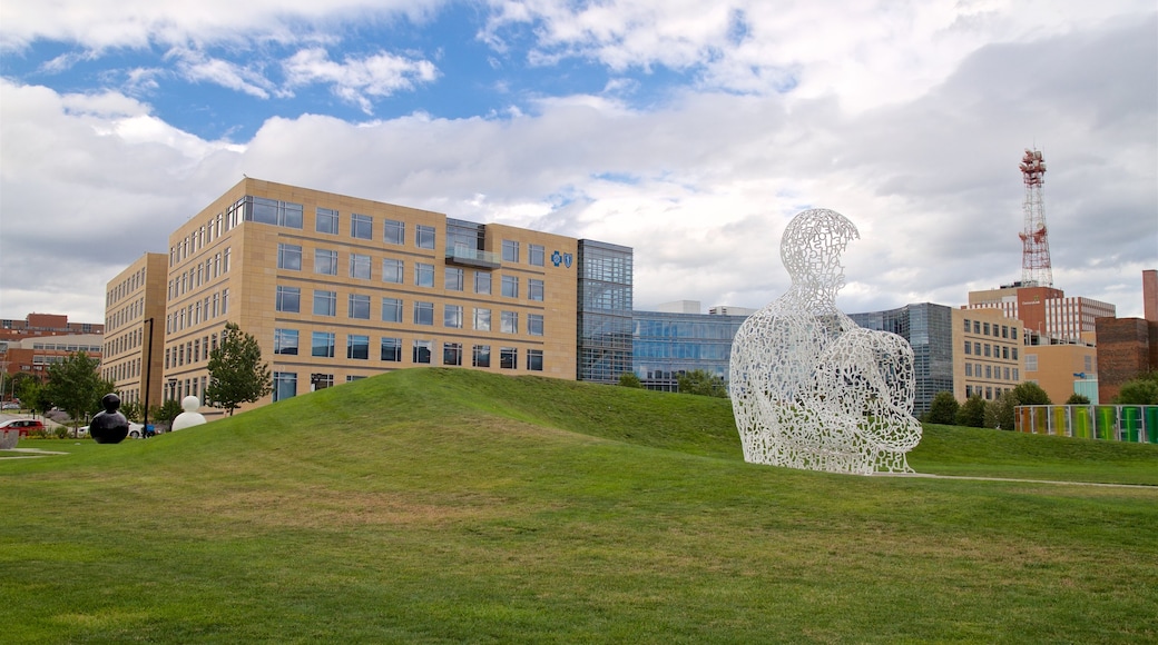 John and Mary Pappajohn Sculpture Park featuring a garden and outdoor art