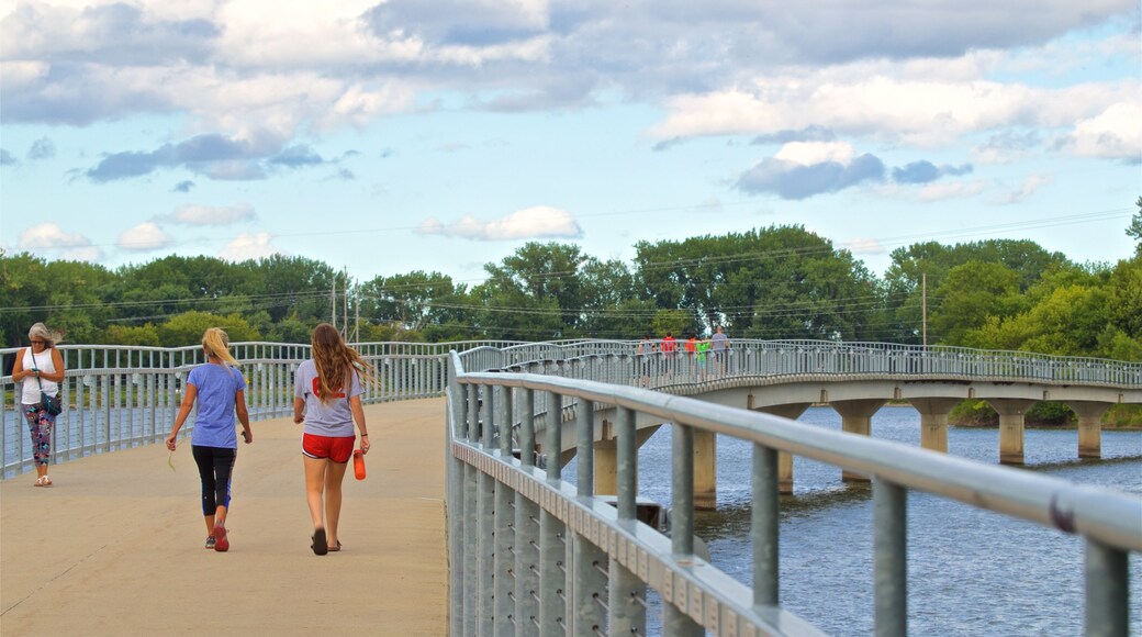 Parque Gray\'s Lake mostrando un río o arroyo, un puente y senderismo o caminata