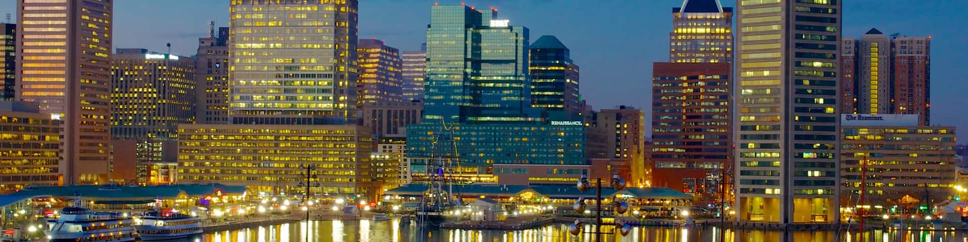Baltimore Inner Harbor Marina featuring a marina, central business district and boating