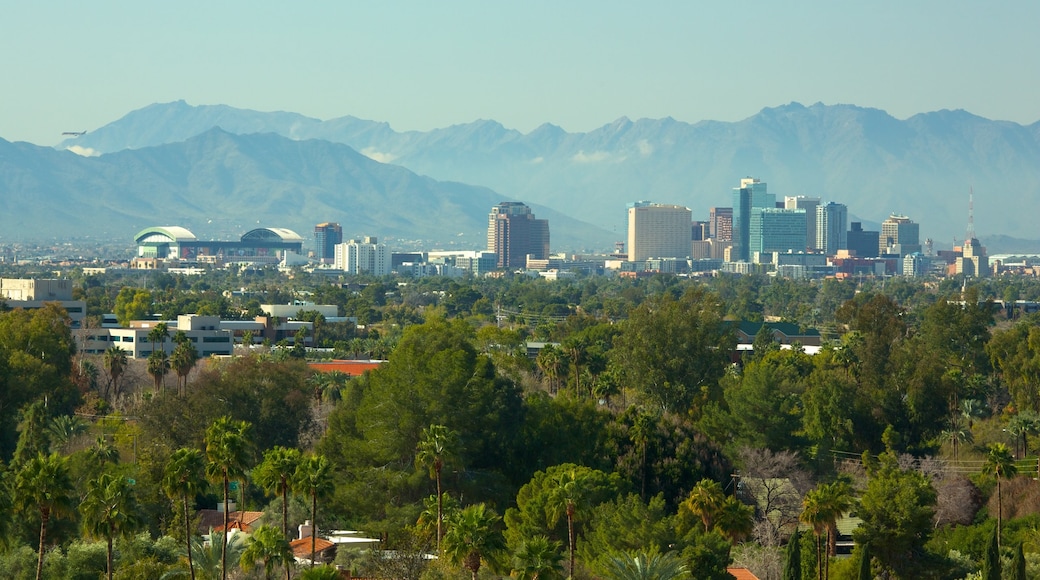 Wrigley Mansion showing city views, mountains and a city