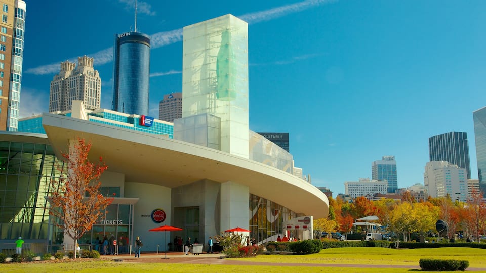 World of Coca Cola featuring skyline, autumn colours and a high-rise building