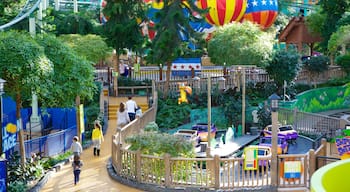 Nickelodeon Universe showing rides as well as a family