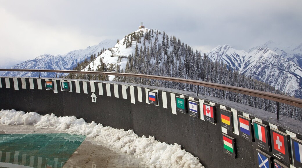 Banff Gondola toont bergen, sneeuw en vergezichten