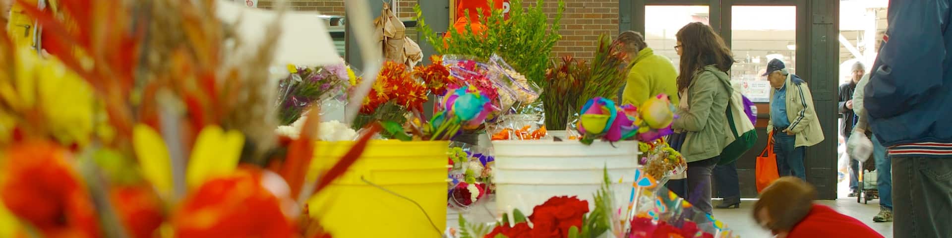 Eastern Market which includes interior views, shopping and flowers