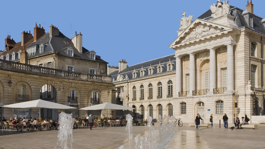 Dijon que incluye una ciudad, un parque o plaza y patrimonio de arquitectura