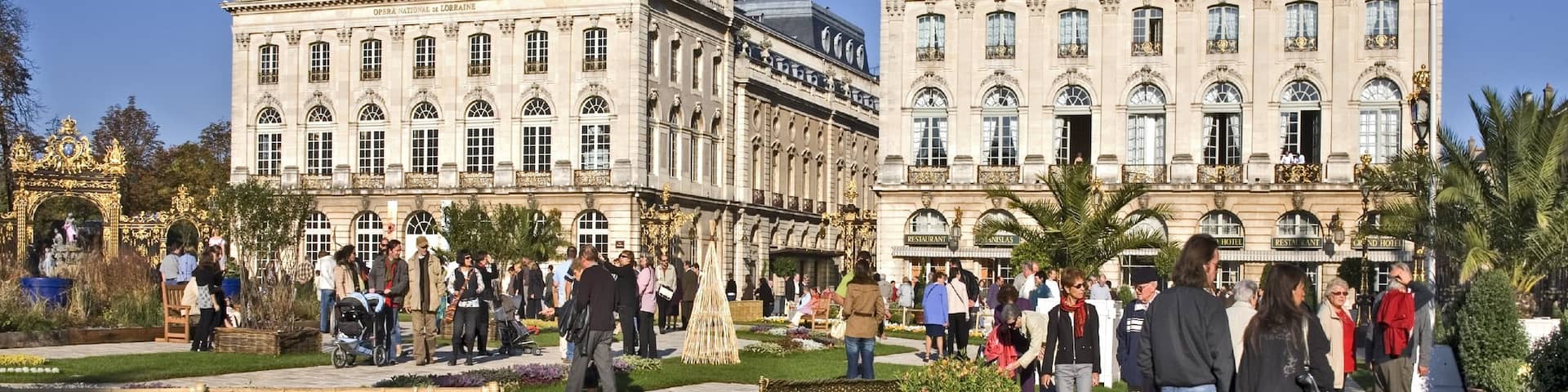 Nancy montrant patrimoine architectural, ville et fleurs