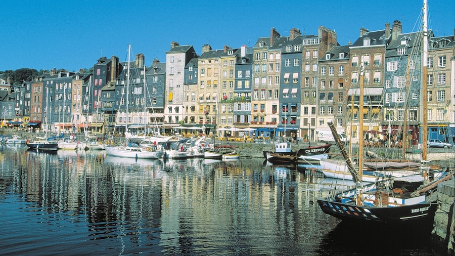 Honfleur que incluye patrimonio de arquitectura, escenas urbanas y una ciudad costera