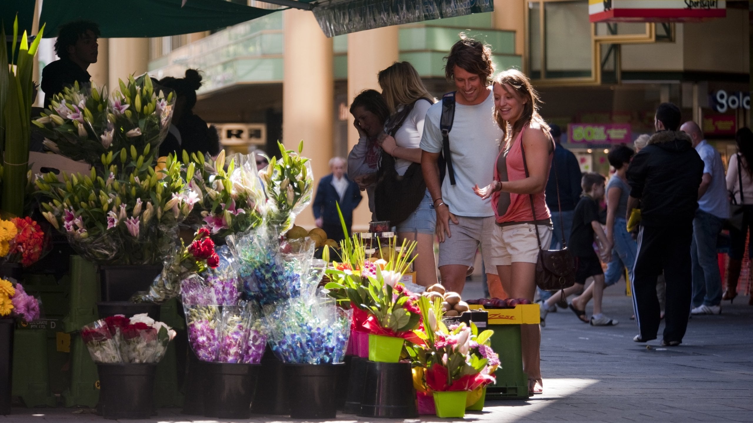 Rundle Mall which includes flowers as well as a couple