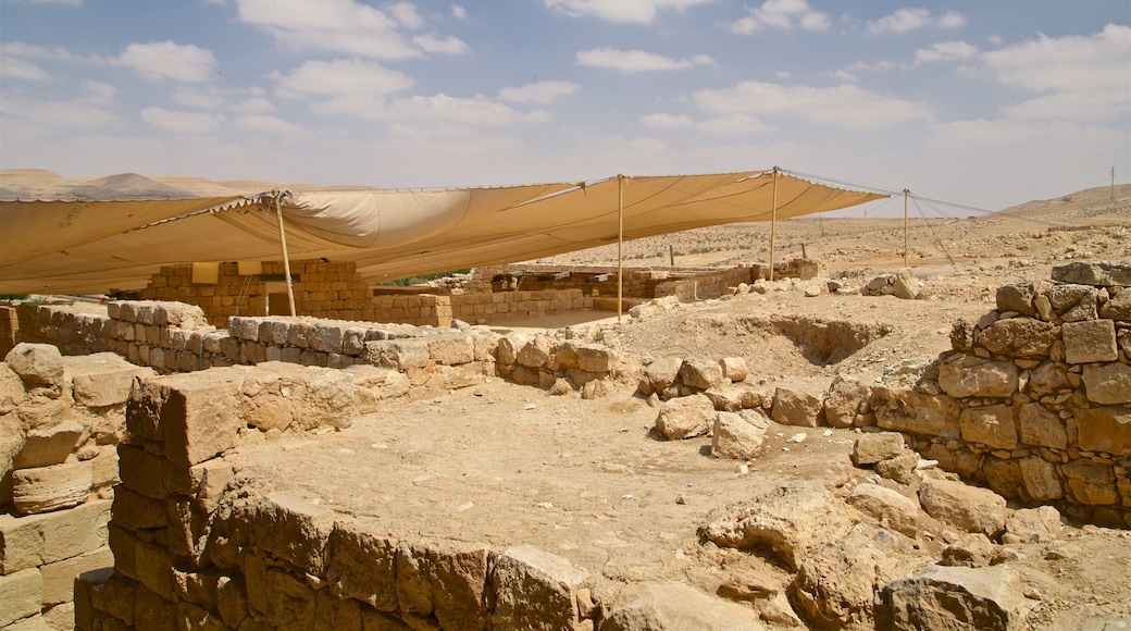 Mamshit National Park which includes heritage elements, desert views and a ruin