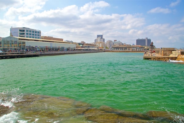 Vieux port de Tel Aviv mettant en vedette baie ou port et ville cĂŽtiĂšre
