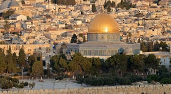 Dome of the Rock featuring a city, heritage architecture and landscape views