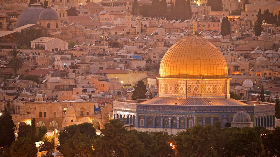 Dome of the Rock showing a city, heritage architecture and landscape views