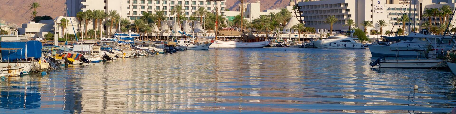 Eilat Marina featuring a bay or harbor and a luxury hotel or resort