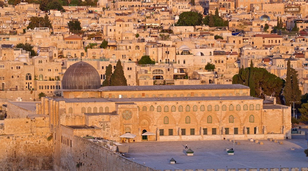 Al-Aqsa Mosque featuring a sunset, heritage elements and landscape views