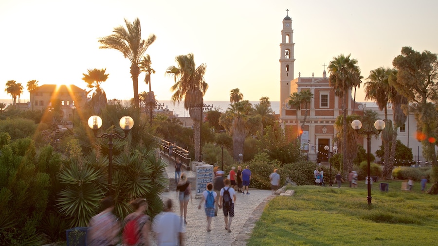 St. Peter’s Church showing a church or cathedral, a park and a sunset