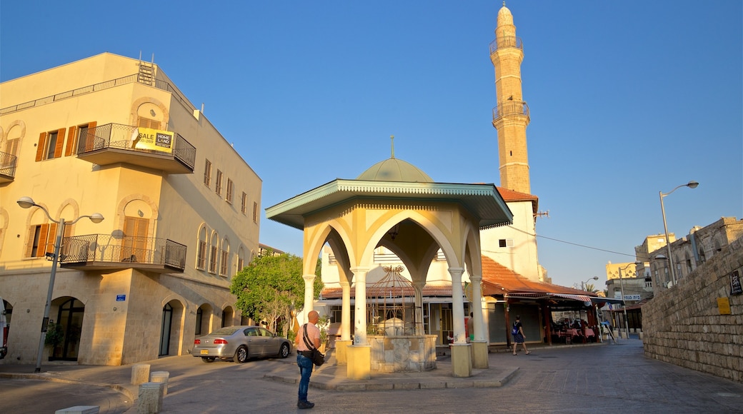 Mahmoudiya Mosque showing street scenes and a sunset as well as an individual male