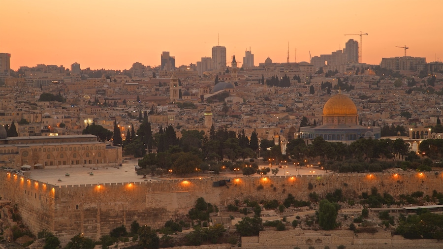 Mount of Olives which includes a city, a sunset and landscape views