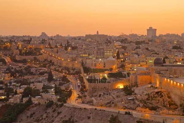 Mount of Olives featuring a sunset, landscape views and a city