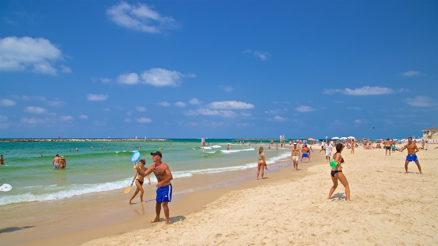 Tel Aviv showing general coastal views, a beach and swimming