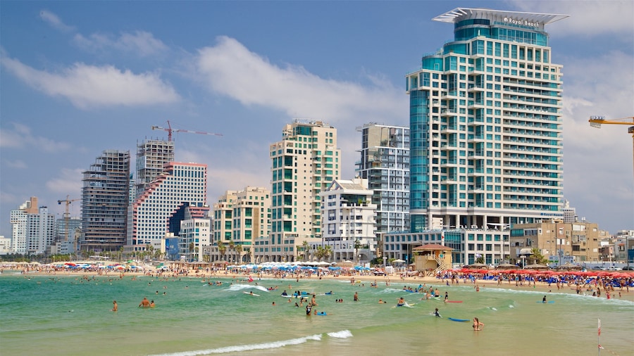 Tel Aviv mostrando località costiera, città e nuoto