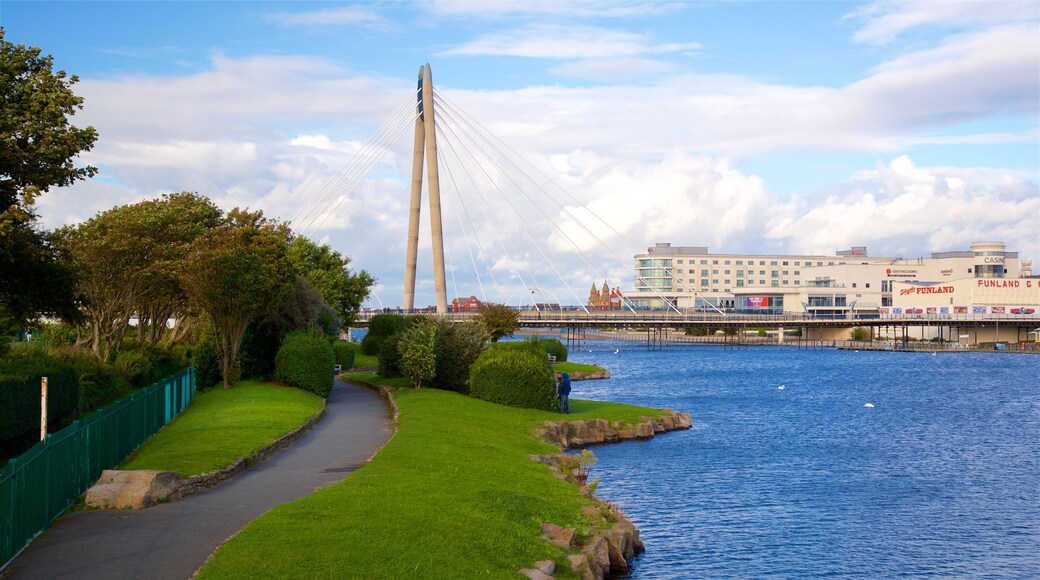 Southport which includes a river or creek, a bridge and a garden