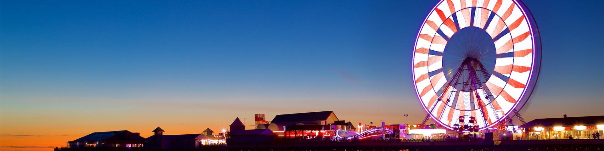 Blackpool Central Pier showing general coastal views and night scenes
