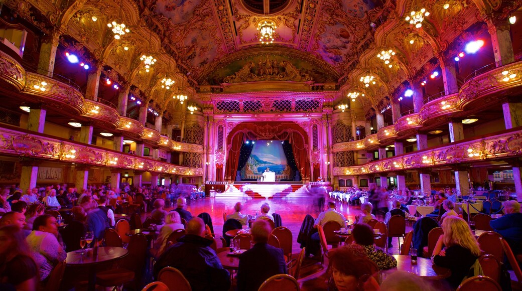 Blackpool Tower Ballroom featuring performance art, theatre scenes and interior views