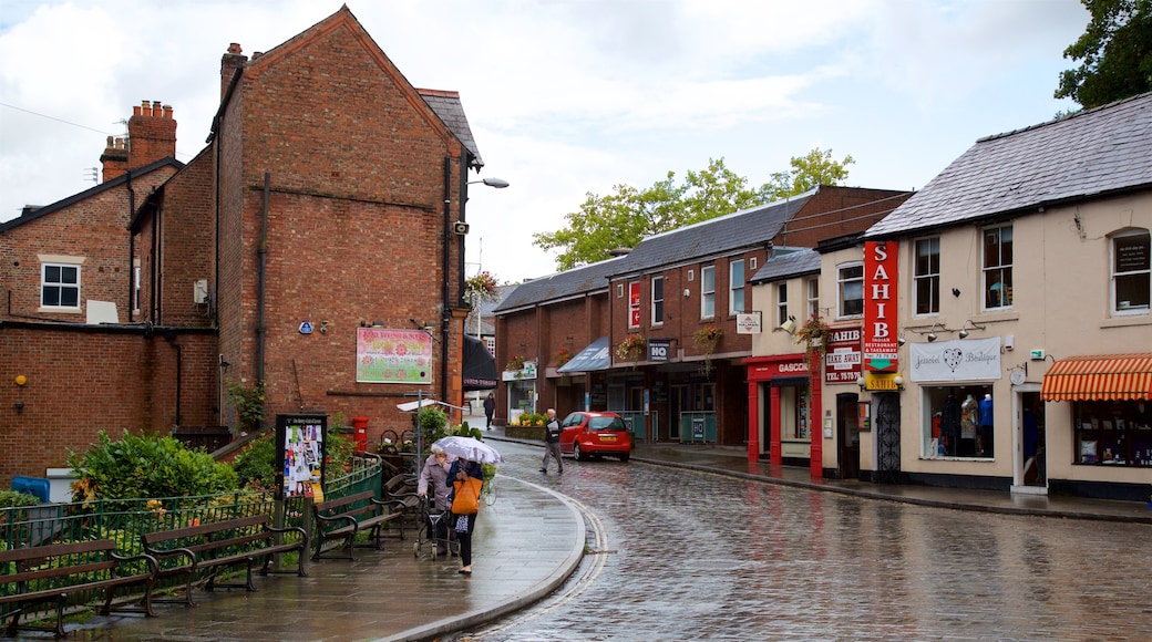 Lymm featuring street scenes and a small town or village as well as a small group of people