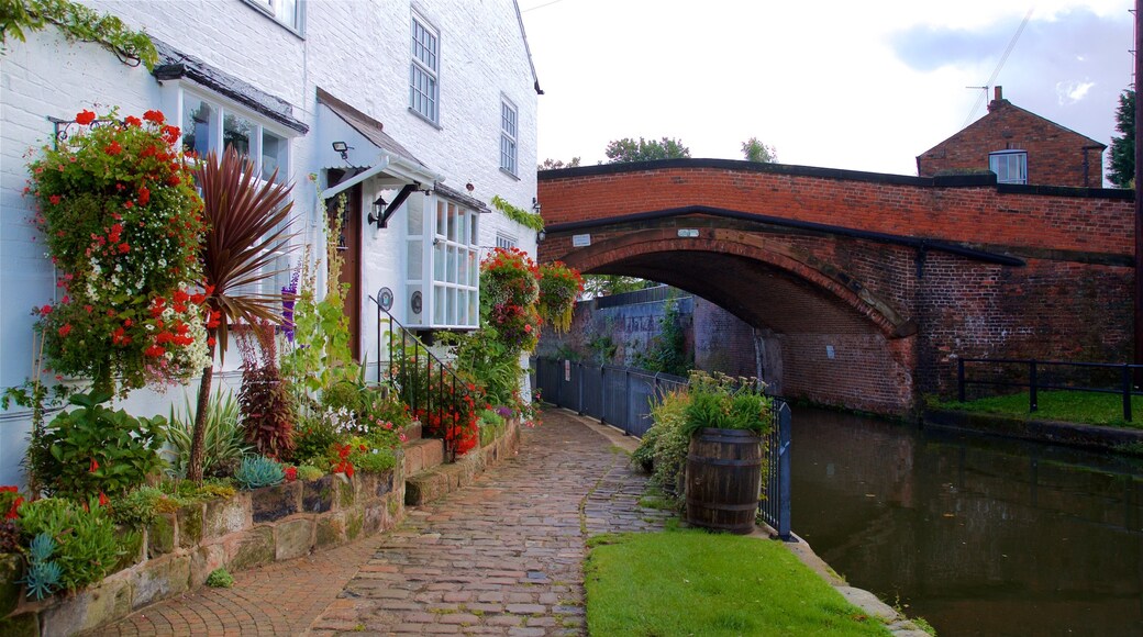 Lymm showing a river or creek, flowers and a house