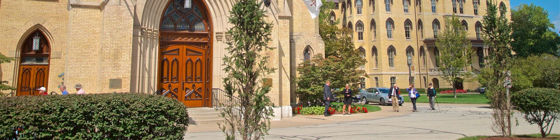 Basilica of the Sacred Heart showing a church or cathedral and heritage architecture as well as a small group of people