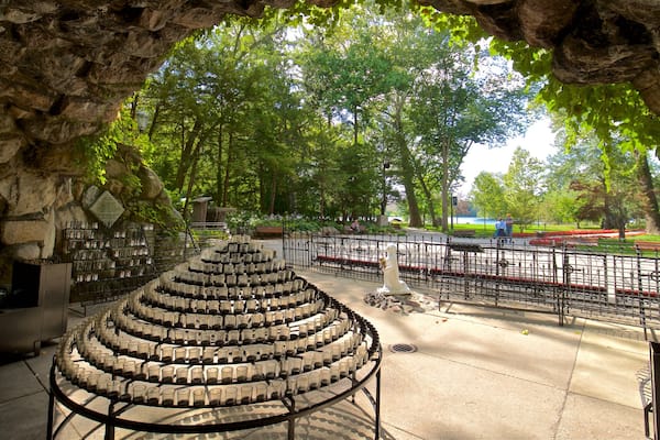 Grotto of Our Lady of Lourdes showing a park