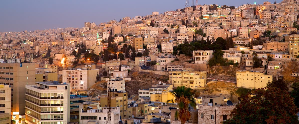 Amman showing a sunset, landscape views and a city