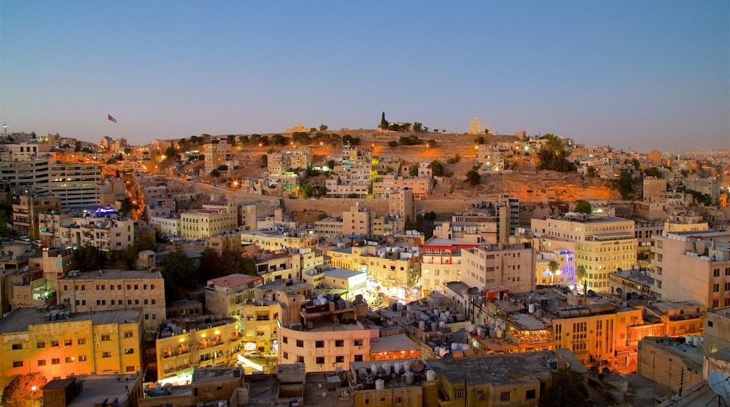 Amman which includes a city, night scenes and landscape views