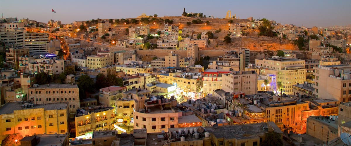 Amman which includes night scenes, landscape views and a city