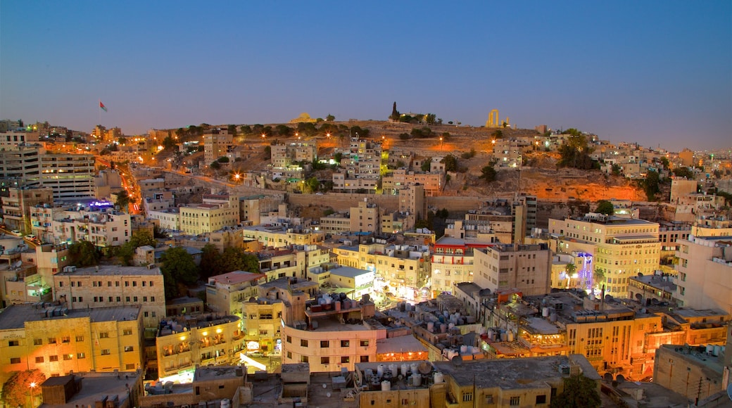 Amman showing night scenes, landscape views and a city