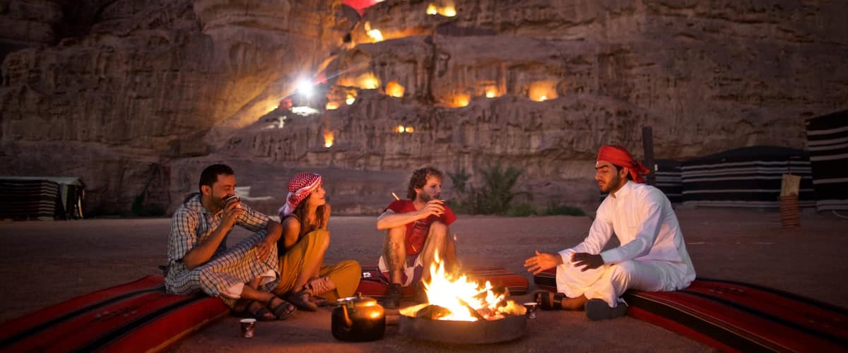 Wadi Rum featuring camping, a gorge or canyon and night scenes