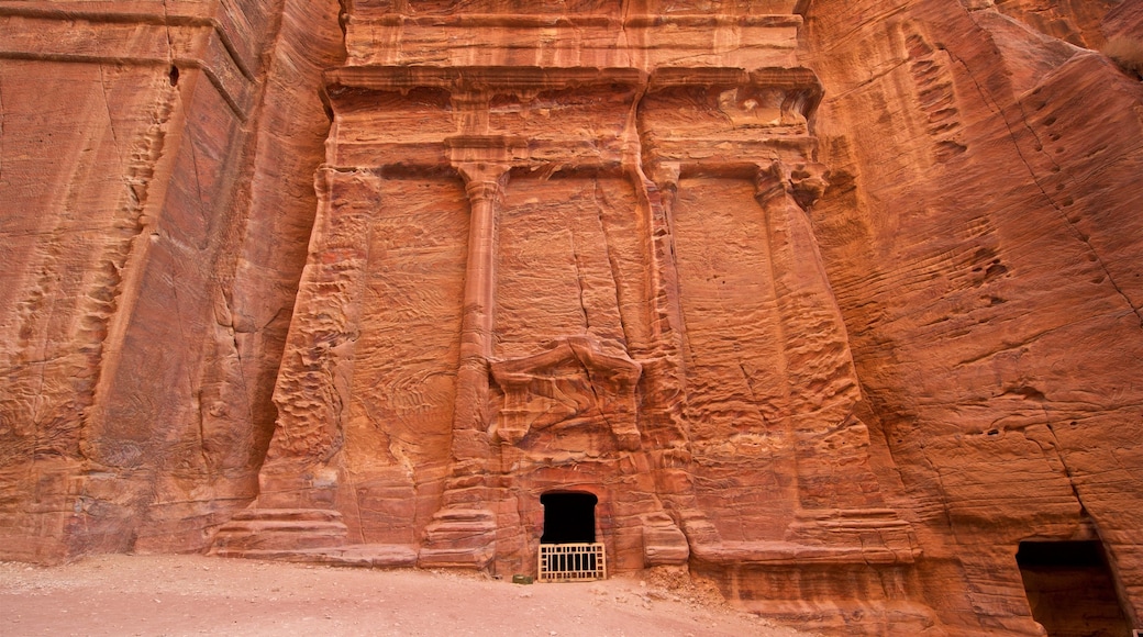 Street of Facades which includes heritage architecture and a gorge or canyon