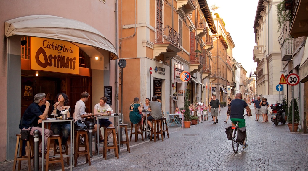 Emilia-Romagna que incluye escenas cotidianas y comidas al aire libre y también un grupo pequeño de personas