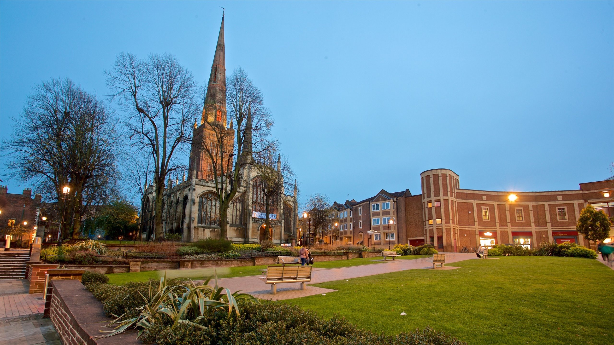 Coventry which includes a church or cathedral, a park and heritage architecture