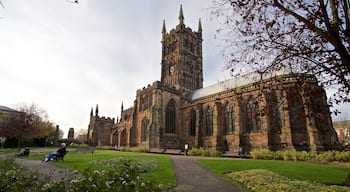 Wolverhampton showing a church or cathedral, heritage architecture and a park